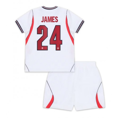 Stroje piłkarskie Anglia Reece James #24 Koszulka Podstawowej dla dzieci MŚ 2026 Krótki Rękaw (+ szorty)